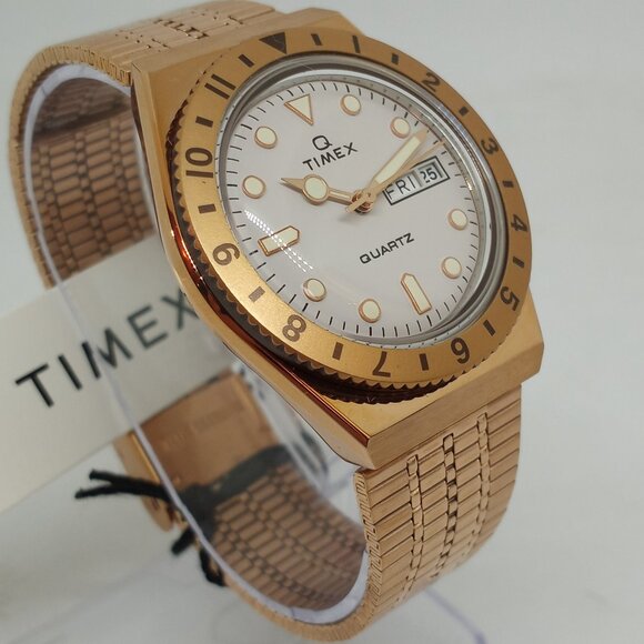 Timex Q Re-issue TW2U95700VQ Unisex 35mm Rose Gold S/Steel Day / Date Watch NWT - Picture 4 of 11